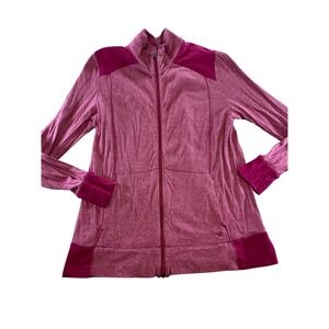 Eddie Bauer Womens XL Pink Heathered Full Zip Outdoor Mock Neck Jacket Pockets